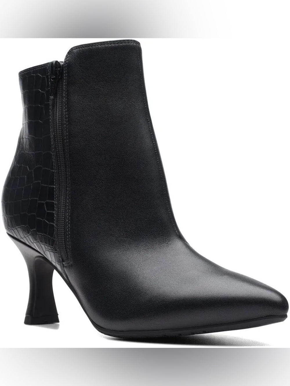 Clark’s Kataleyna Glow Black Leather Ankle Boot Sz 8W Wide Width BNWB